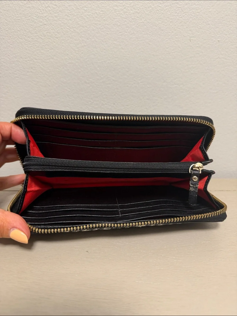 Kate Spade Belleville Plaid Zip Around Continental Wallet Black Cream